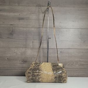 Hobo International Gold Snakeskin Embossed Leather Clutch Shoulder Bag